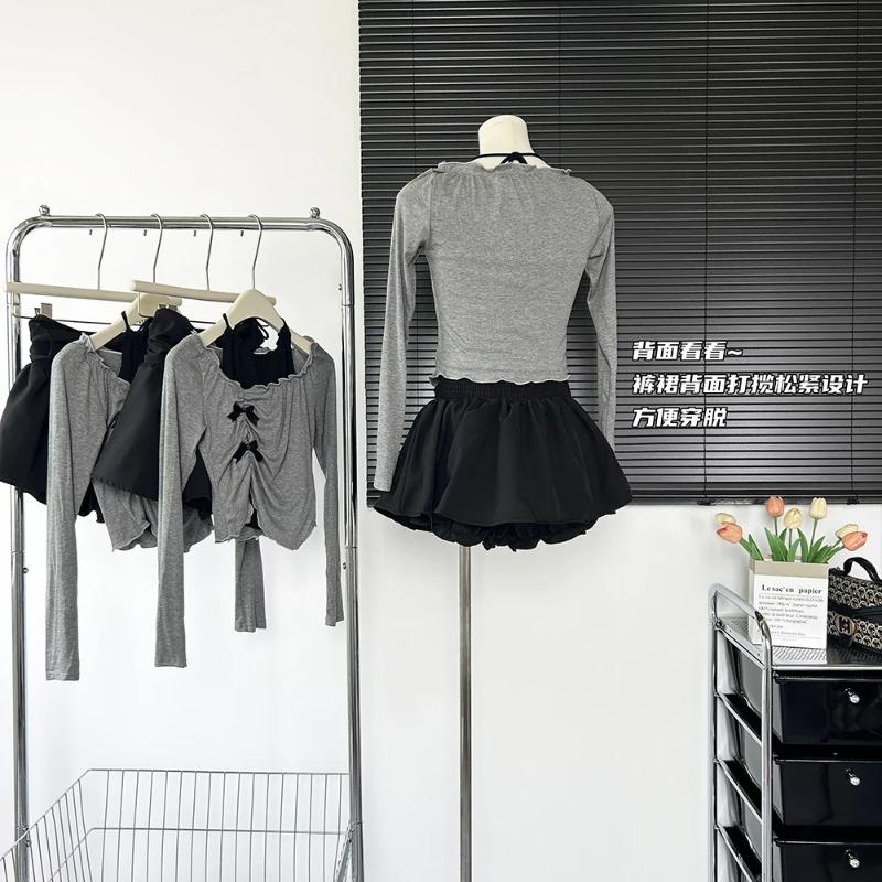 Podzimní Dámské Two Pieces Set Halter Top Korejská móda Gyaru S dlouhým rukávem Crop Tops Trička Y2k Streetwear Trička Coquette Girl Nové