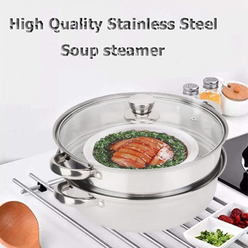Premium Double Boiler Stackable Steamer Pot, Stainless Steel 2-Tier Vegetable Cooker for Stock, Sauces, and Other Foods