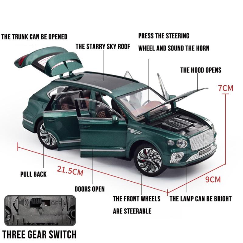 Bentley Bentayga-Druckgussauto-Modellspielzeug im Maßstab 1:24, zurückziehbares Spielzeugfahrzeug mit Ton und Licht für Kinder, Kleinkinder, Jungen und Mädchen, Geschenkkollektion