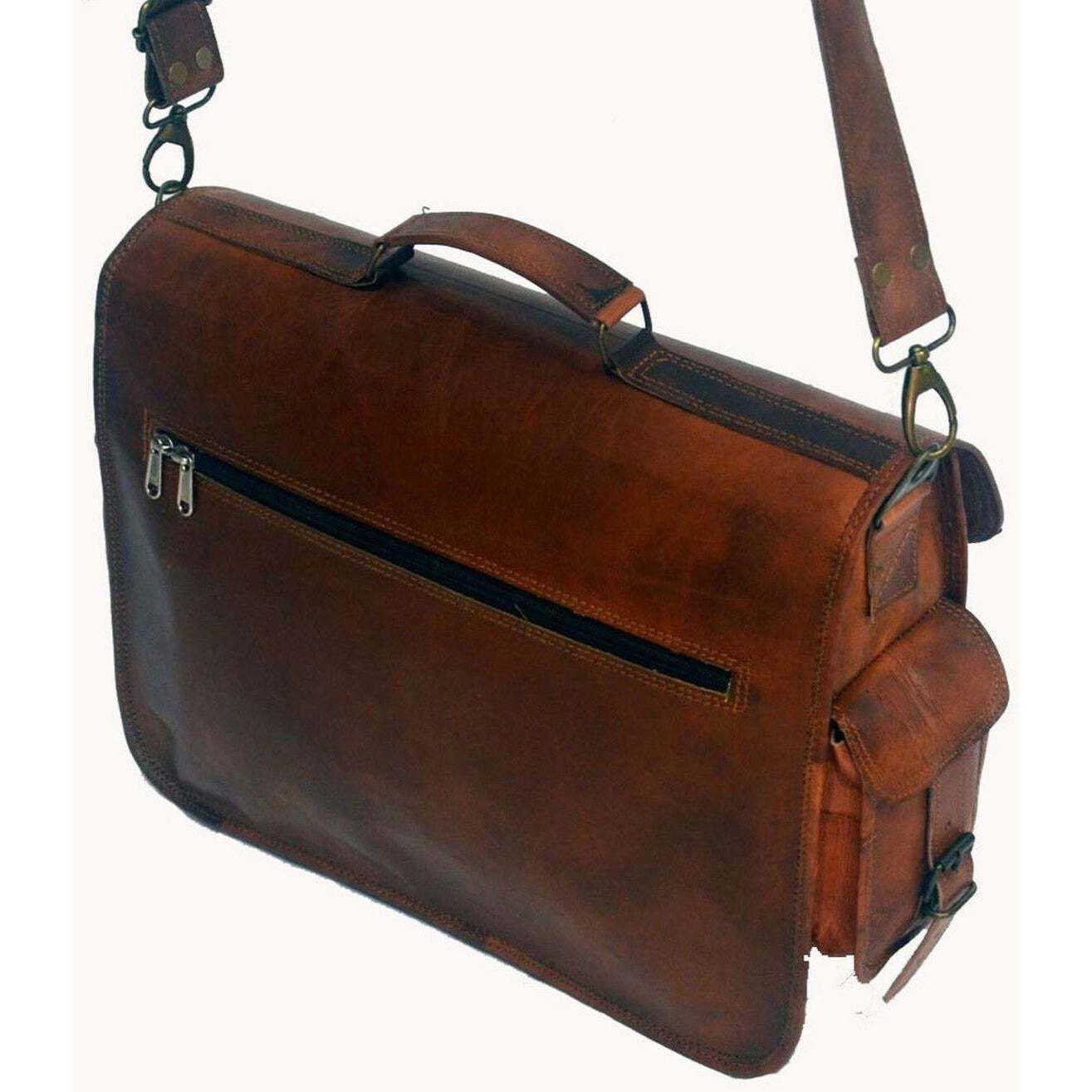 Мужская сумка-мессенджер из козьей кожи Настоящая сумка-сэтчел из натуральной кожи — фото 7