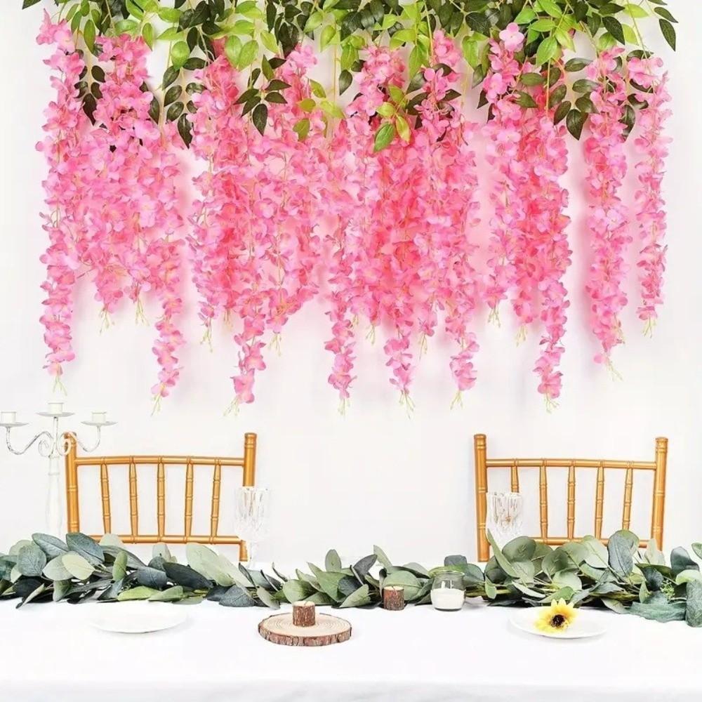12pcs Long Branches Artificial Plant Vine Hanging Trailing Silk Flower  Wedding Decoration