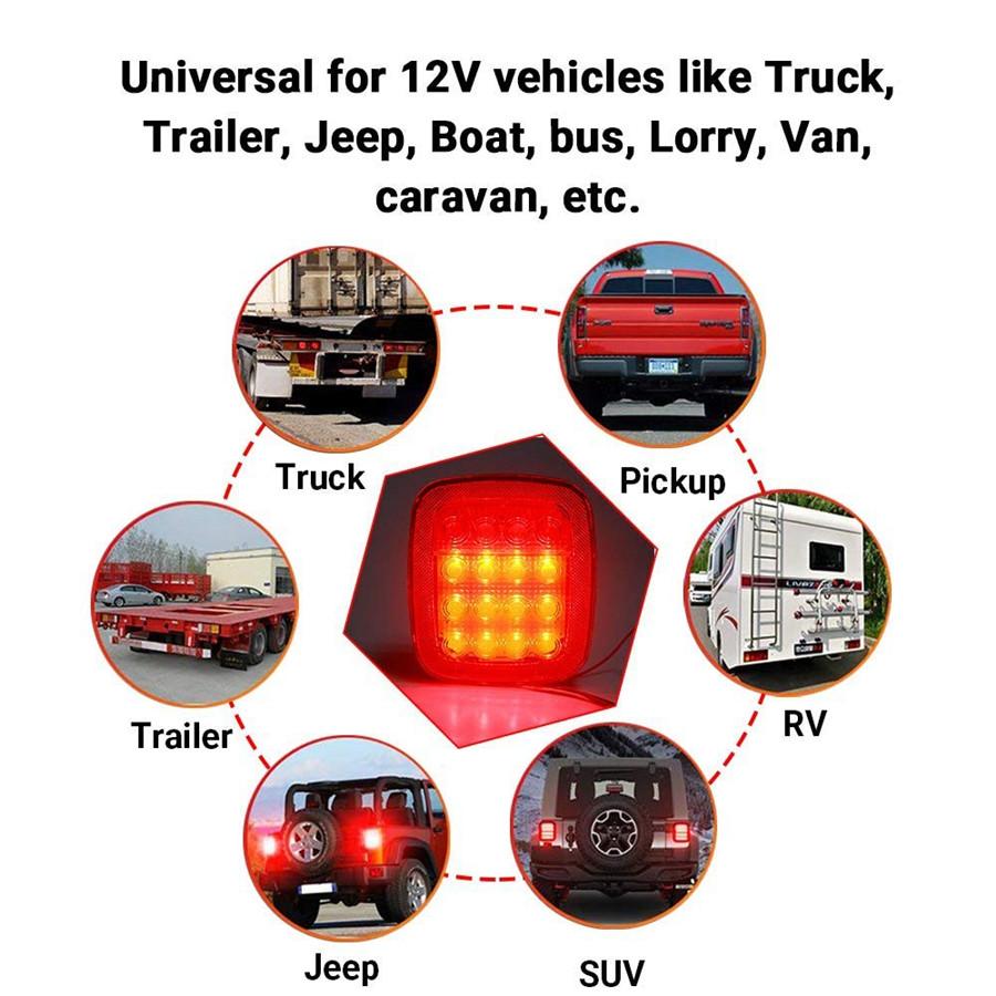 2X Square Stop Turn Tail Backup 16LED Marker Light for Jeep Wrangler JK TJ CJ YJ