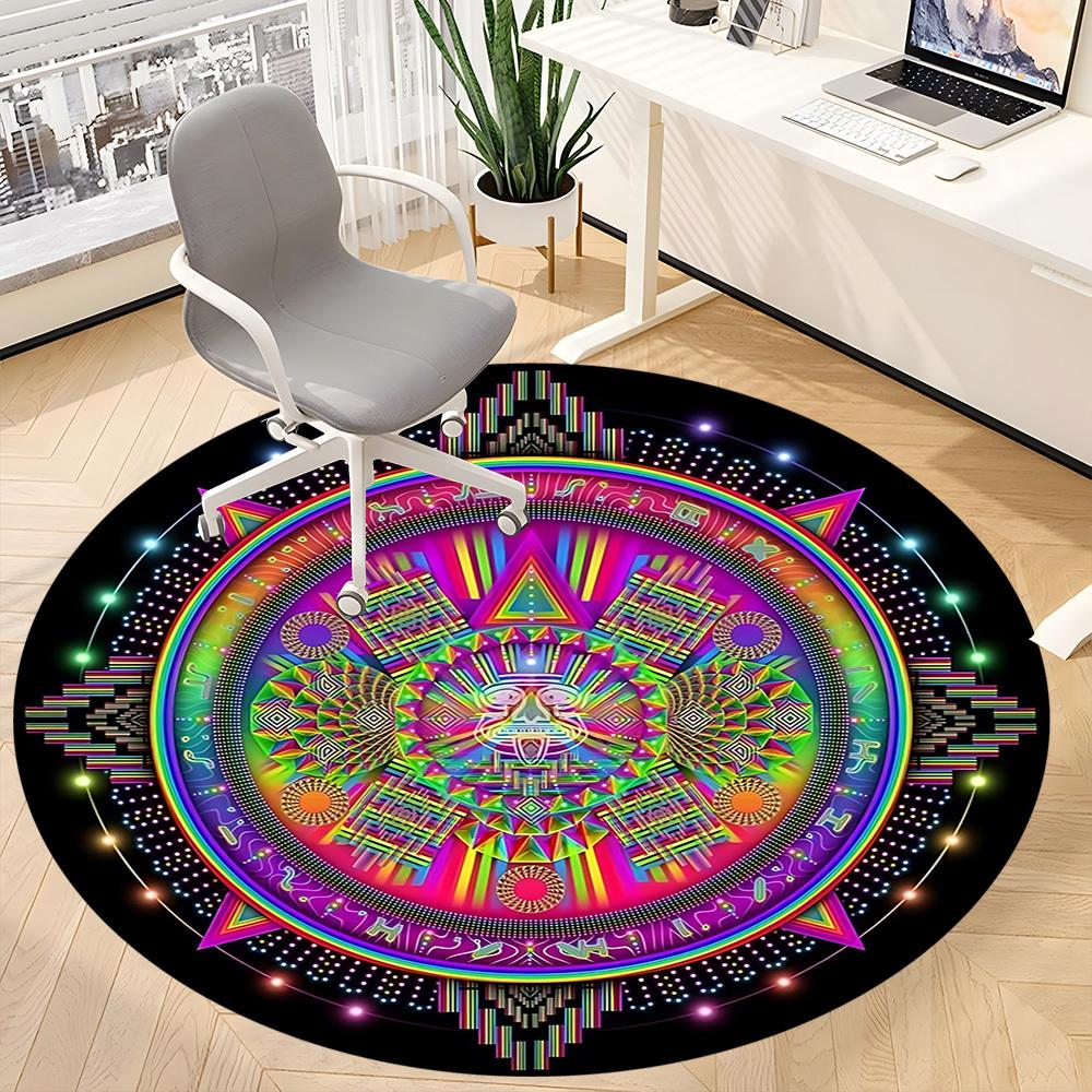 1pc Psychedelic Mandala Chair Carpet for Office, Soft, Non Slip Polyester Mat, Office, Entryway, Living Room, Bedroom