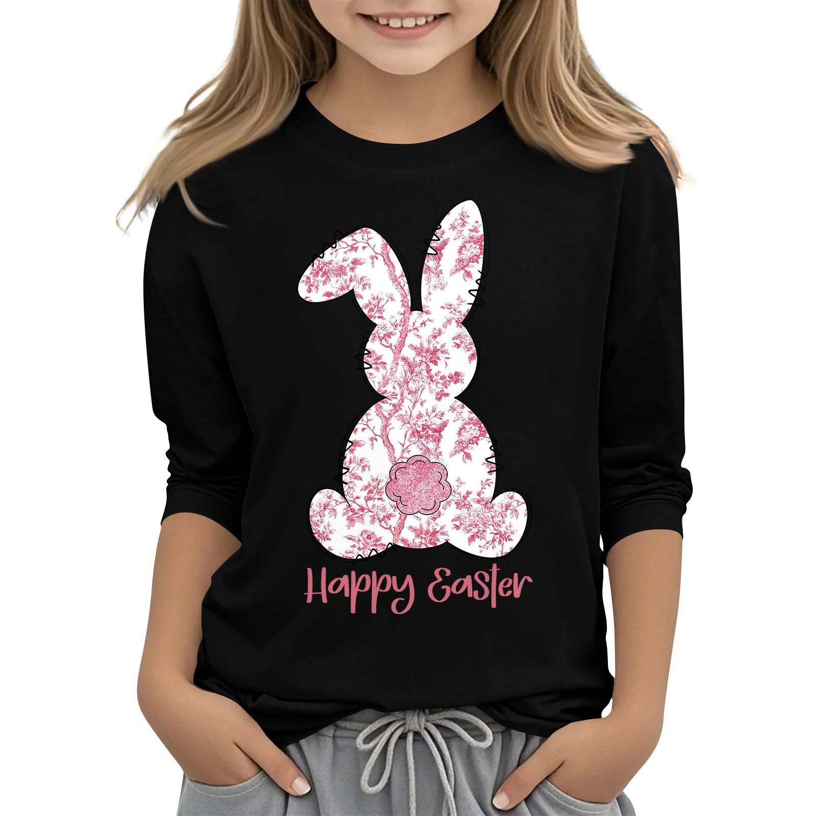 

Повседневная футболка с круглым вырезом и пасхальным принтом, с рукавами 7 точек для детей 110 чёрный