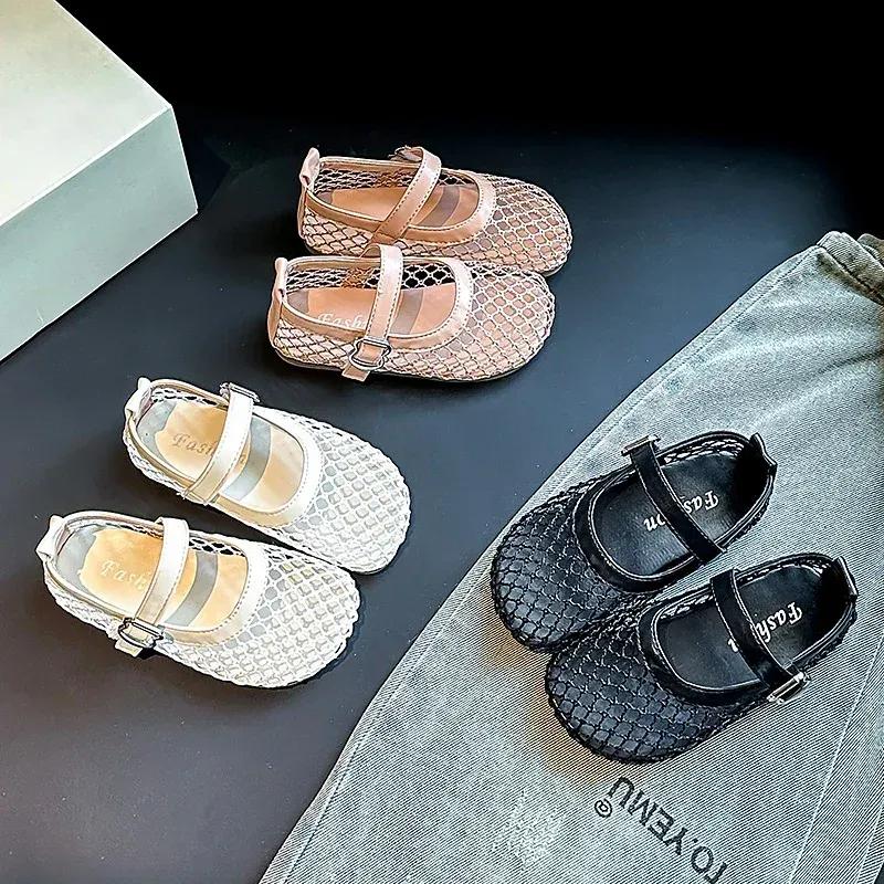 Girls Flat Shoes Mesh Weave Soild Color Kids Sandals Non-Slip Soft Sole Summer New Children Princess Shoes
