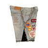 LUXEON Streetwear Retro Patchwork Denim Short Y2K Jeans Men Women Hip Hop Cartoon Graphics Retro Blue Loose Denim Fitness Casual Shorts