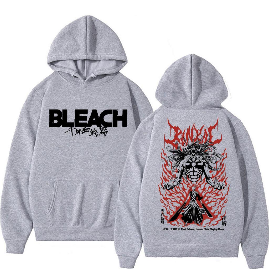 Bleach Ichigo Kurosaki Bankai Tensa Zangetsu Graphic Hoodie Front Logo Back Hollow Form Print Pullover Hooded Sweatshirt Unisex Anime Streetwear Tops