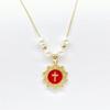 White Black Red Enamel Art Cross Zirconia Pendant Necklace: New Fashion for Women Party Pearl Chain Choker Religious Prayer Gift