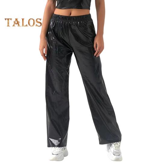 

Женские и мужские повседневные брюки средней посадки с эластичной резинкой на талии, прямые длинные брюки из искусственной кожи, свободные брюки XXL чёрный