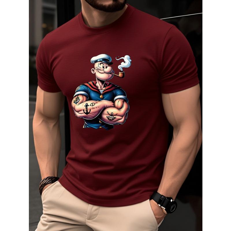 Summer Men's Casual Fashion Classic Cartoon Pattern Printed Loose Sports Round Neck Short Sleeve T-shirt