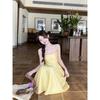 Small yellow suspender dress women's summer new waist temperament long dress seaside vacation skirt