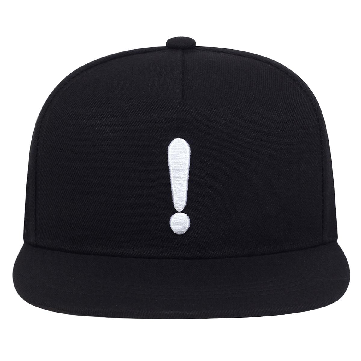Zealous Sole Women's Black Exclamation Mark Embroidered Snapback Hat Flat Brim Hip Hop Baseball Cap For Men Streetwear 56-60Cm