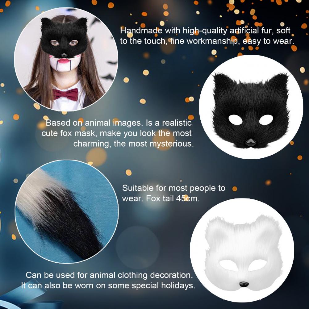 Načechtaný chlupatý liščí ocas, kočičí tlapky, rukavice, vlčí maska, sada, maškarní, ručně vyráběné, halloweenské, cosplay, kostýmní doplňky