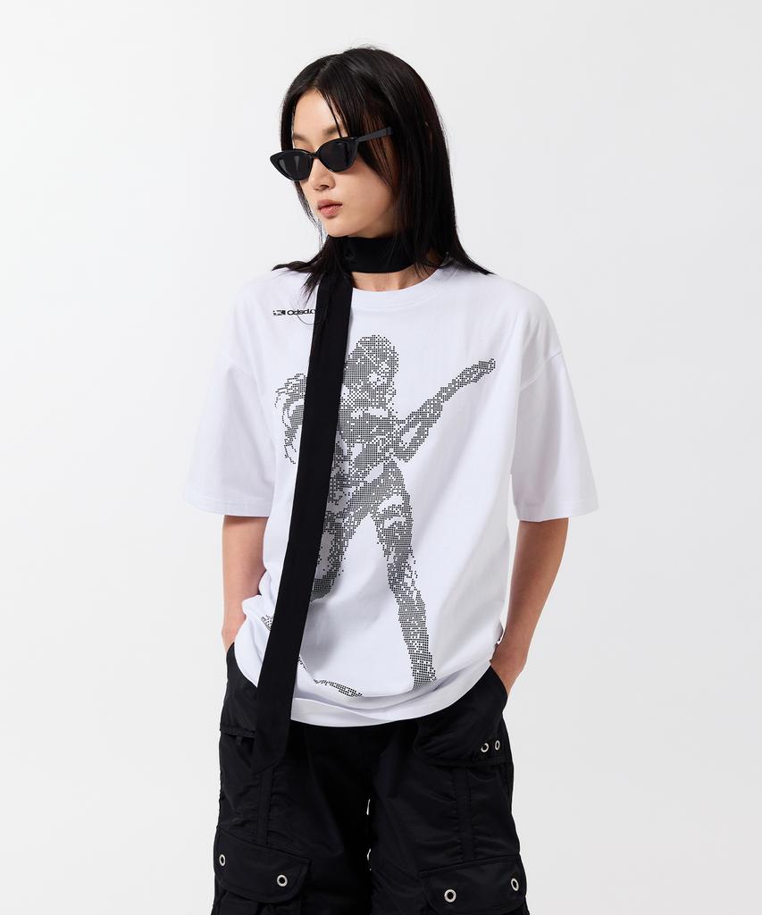 ODDSTUDIO Pixel Rock Star Graphic Oversized T-Shirt - White