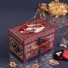 Vintage Wooden Jewelry Box with Copper Wire Inlay Mother of Pearl Handcrafted Pingyao Lacquerware
