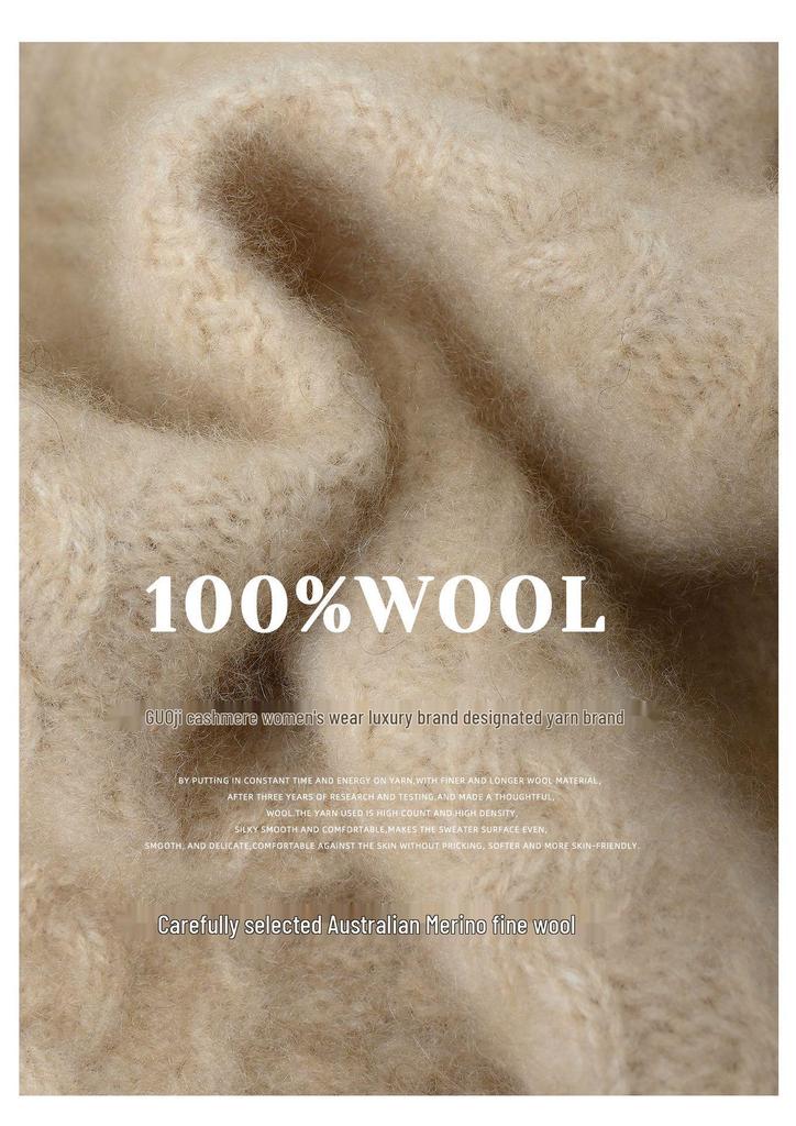 2025 A/W Women's Pure Wool Cable Knit Pullover: Round Neck, Rolled Hem, Seven-Stitch, Thickened Long Sleeve Sweater.