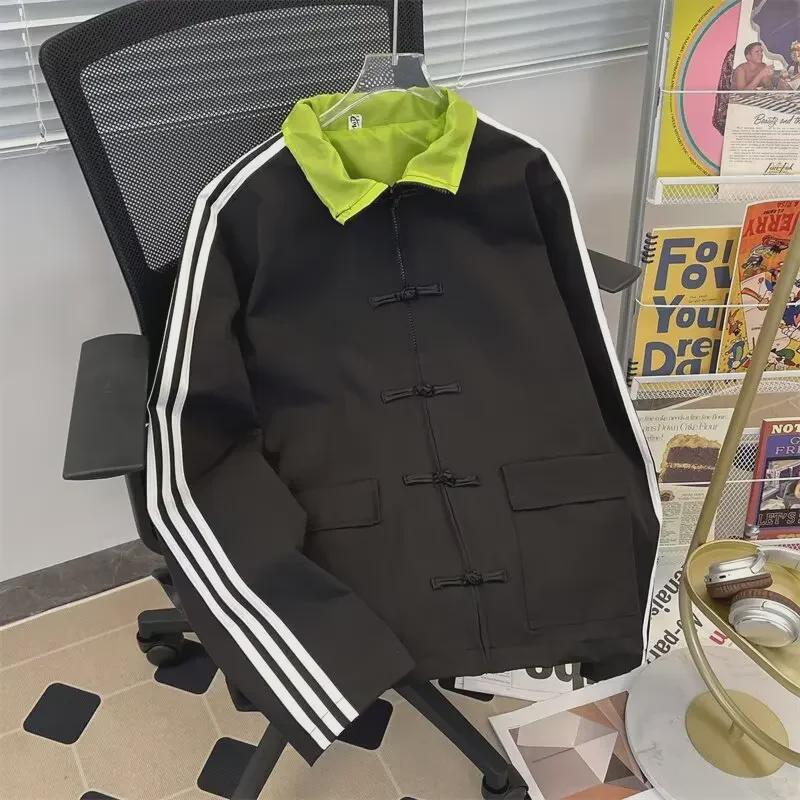 Trendy Unisex Chinese-Style Tang Jacket with Buttoned Design for Spring and Autumn