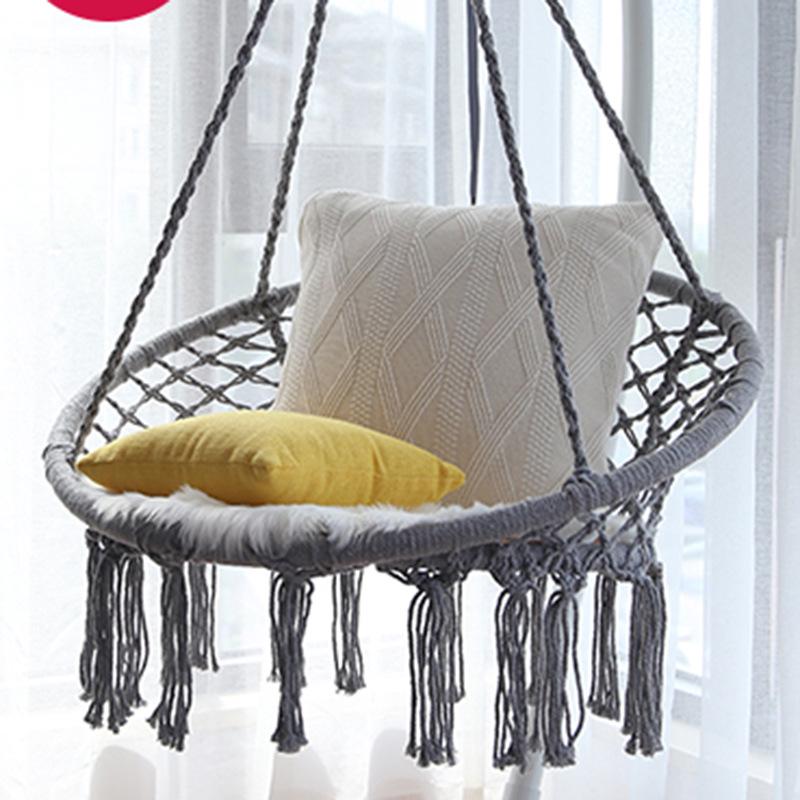 Nordic Style Cotton Rope Hanging Chair with Tassels - Indoor/Outdoor Swing Lounge