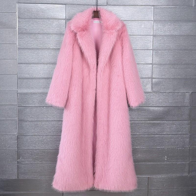 Womens Faux Fur Coat Thick Longline Blazer Collar Winter Streetwear Outerwear