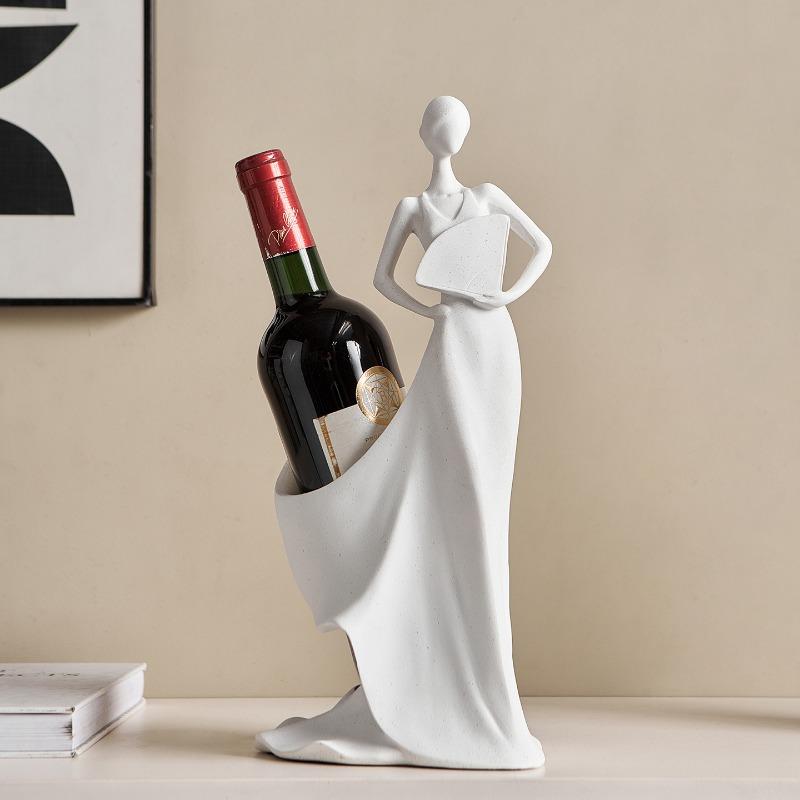 Creative Elegant Lady Resin Figurine Sculpture Modern Art Wine Rack Storage White Girl Figurine Craft Wine Rack Home Decor Gift
