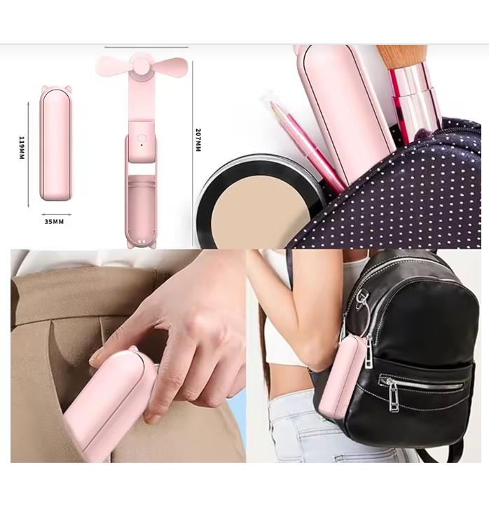 Xiaomi Portable Fan 2000mAh USB Rechargeable 3 Speed Mini Handheld Foldable Fan Hand Held Small Pocket Travel Fan with Handy Power Bank