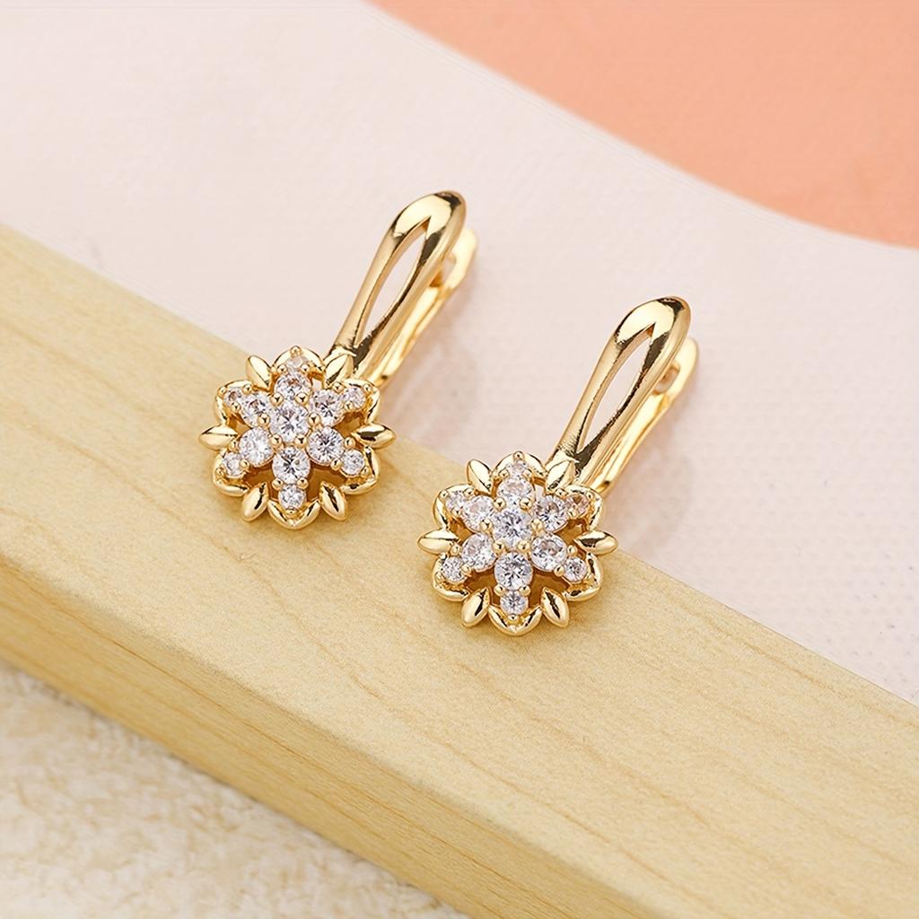 1pair Cubic zirconia Flower Drop Earrings English Lock Earrings Fashionable Versatile Women's Ear Accessories