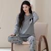 Ensemble de Pyjama pour Femme 100% Coton – Respirant, Absorbant la Sueur, Manches Longues Col Rond pour Porter à l'Intérieur et à l'Extérieur (Automne hiver)