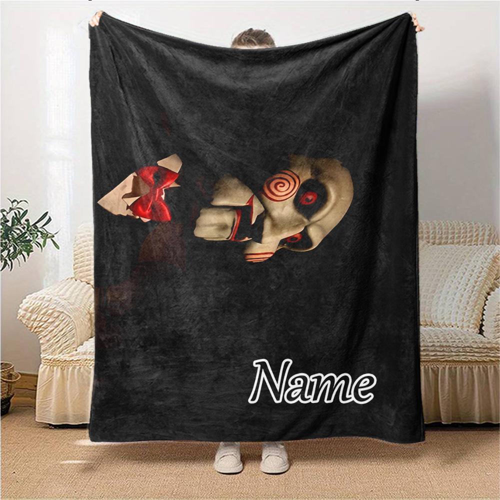 Custom Name Jigsaw Puppet Horror Party Blanket For Couch Bed Plush Cozy Fuzzy Blanket Super Soft Warm Blankets For Fall And Winter 0916141