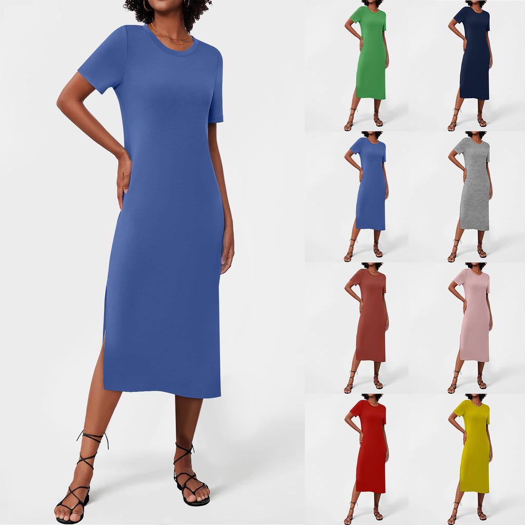 Women's Flowing Dresses Women's Summer Dresses Casual Round Neck  Long Dresses Cute Floral Long Dresses