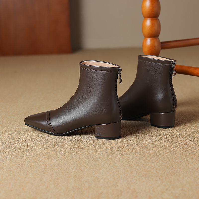 Krazing Pot Kuhleder Winter Dicke Mittelhohe Absätze Chelsea Boots Basic Design Damen Slipper Größe 43 Streetwear Stiefeletten