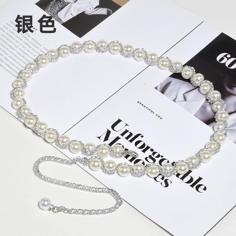 

Жемчужная плетеная цепочка на талию Женские аксессуары для платья Элегантная цепочка на талию Ремень с бусинами