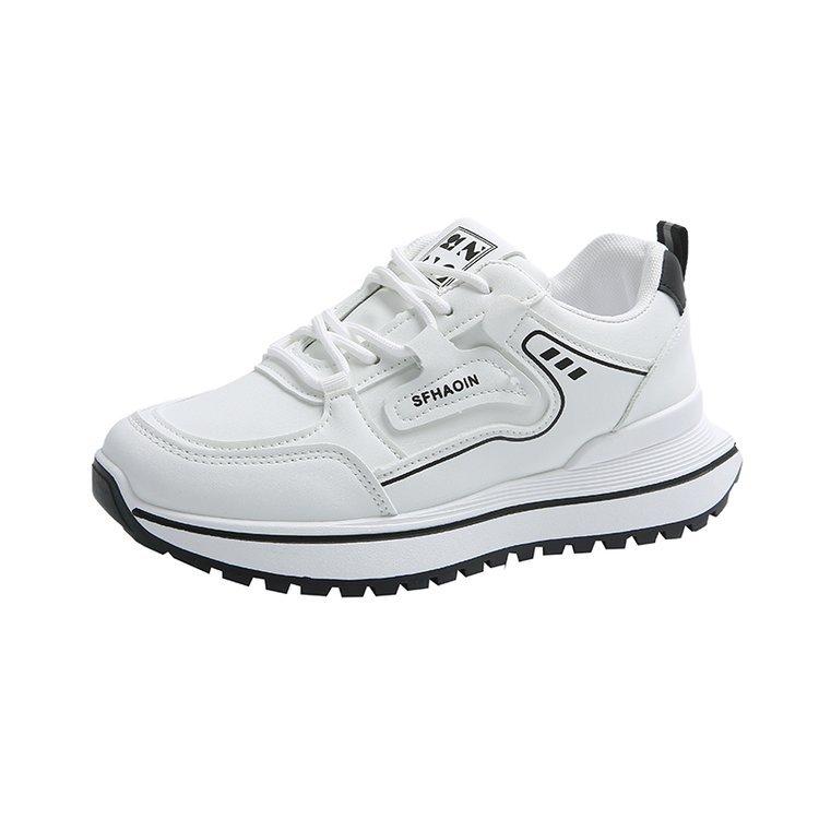 Fashion Round toe lace up white shoes for women new spring low top running sports shoes thick soled height increasing women's shoes