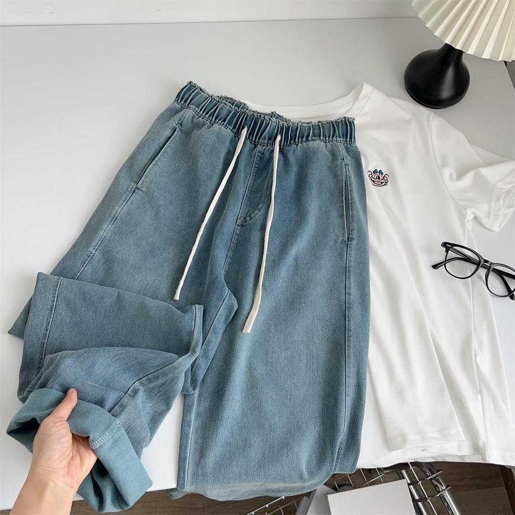 Women's High Waist Lyocell Tencel Wide-Leg Floor-Length Denim Pants - Summer Style