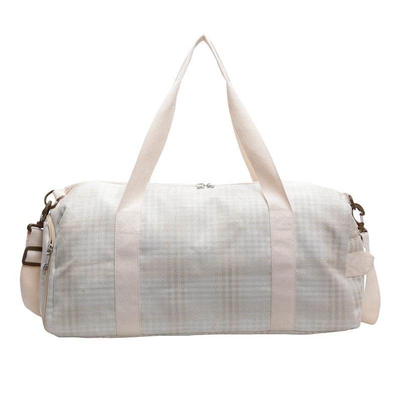 Women's Dry and Wet Separation Plaid Fitness Bag with Shoe Compartment Large-capacity Casual Portable Travel Bag Can Be Set with Tie Rod