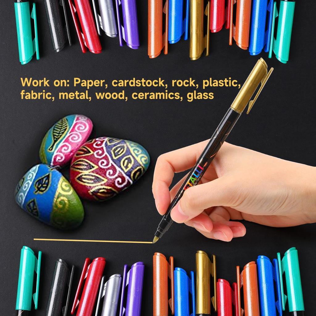 12-Color Quick-Dry Pearlescent Water-Based Paint Markers for Drawing & Greeting Cards