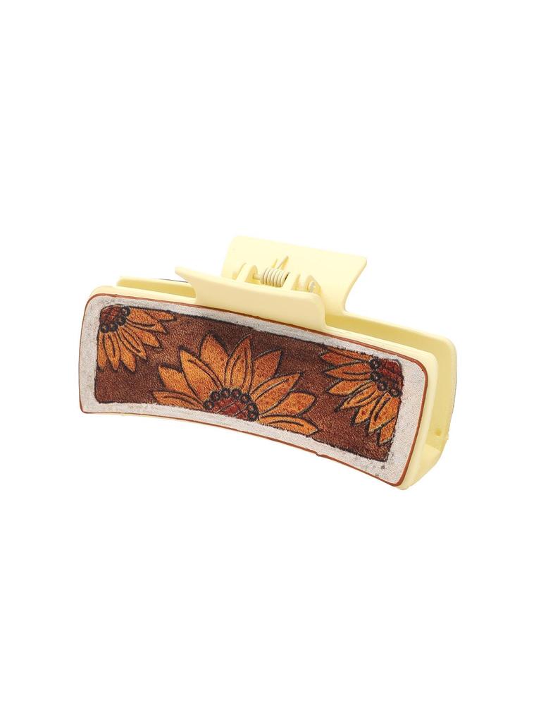 Sunflower Leather Hairpin with English Letter Clip for Women