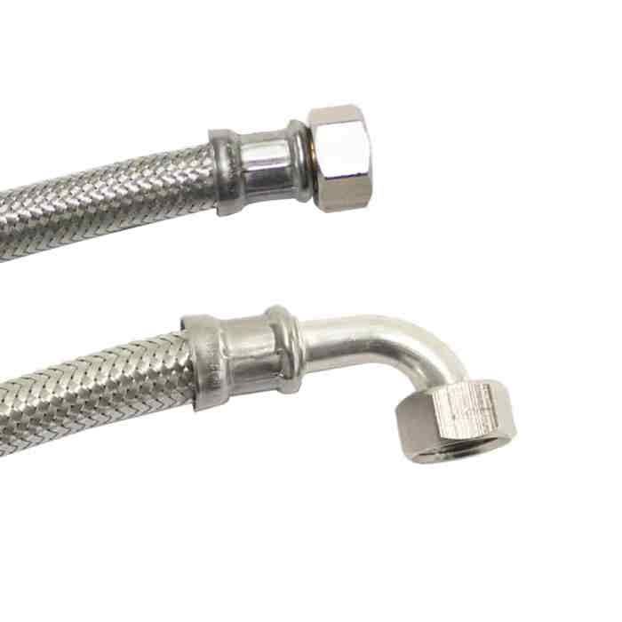 Flexible Inox Sanitaire, Panzerschlauch Inox, 1/2 Pouce, Coude 800mm