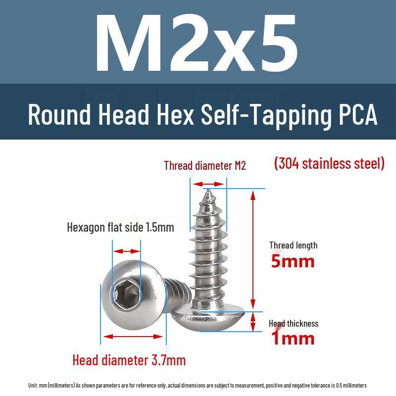 Yigu 304 Stainless Steel Round Head Self-Tapping Allen Screw, M2-M6