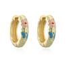 HECHENG, Enamel Dripping Oil Bohemian Style Colorful Flower Pattern Golden Earrings Neutral Women's Zircon Gift 1 Pair