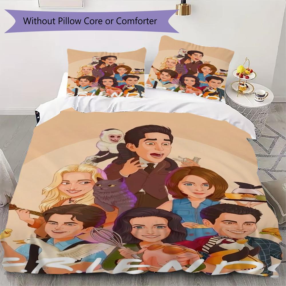 1PC Friends Theme Bedding Quilt Set Quilt Cover Pillowcase Home Decoration Birthday Gift (1 * Duvet Cover + 2 * Pillowcase, Without core)A8