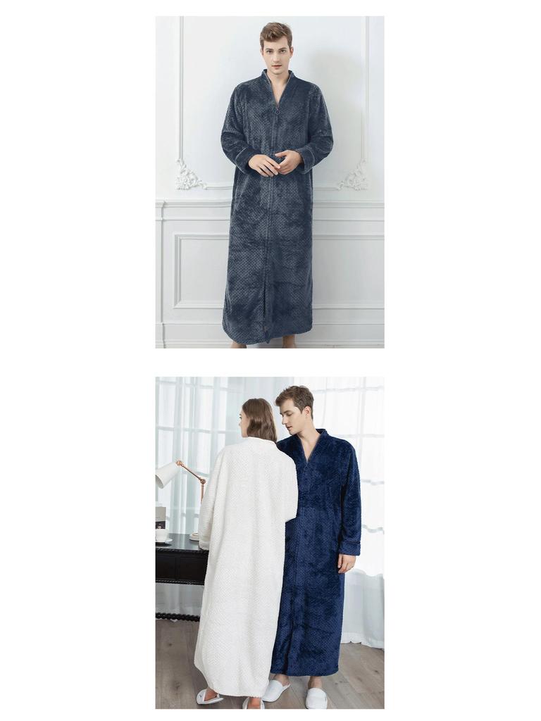 Unisex Extra Long Velvet Bathrobe - Plus Size, Thick, Warm Coral Fleece for Autumn & Winter, Maternity-Friendly Homewear