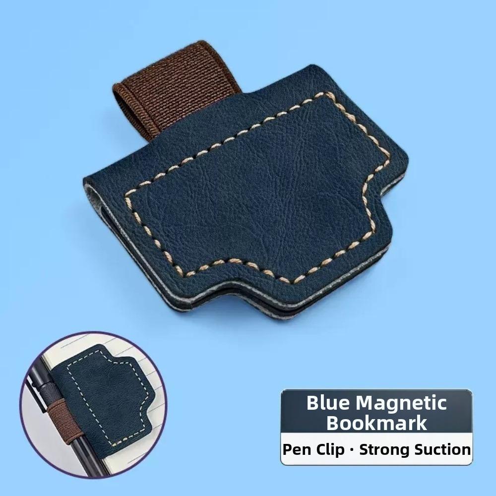 Magnetic Buckle Magnetic Leather Bookmark Multifunctional Magnetic Page Clips  For Bookworm синий