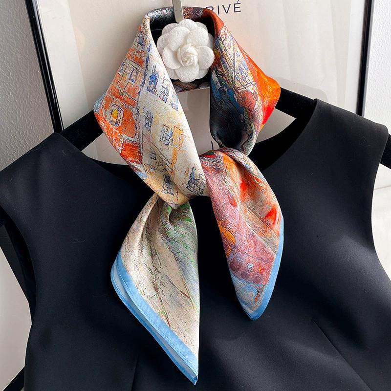100% Nature Silk Scarf Women Neck Square Headband Scarves Bandana Fashion Hijab Poncho Scarves Pashmina  Female Foulard 53cm