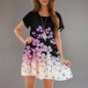 Women's Fashion Casual Round Neck Short Sleeve Ruffle Gradient Printed Dresses