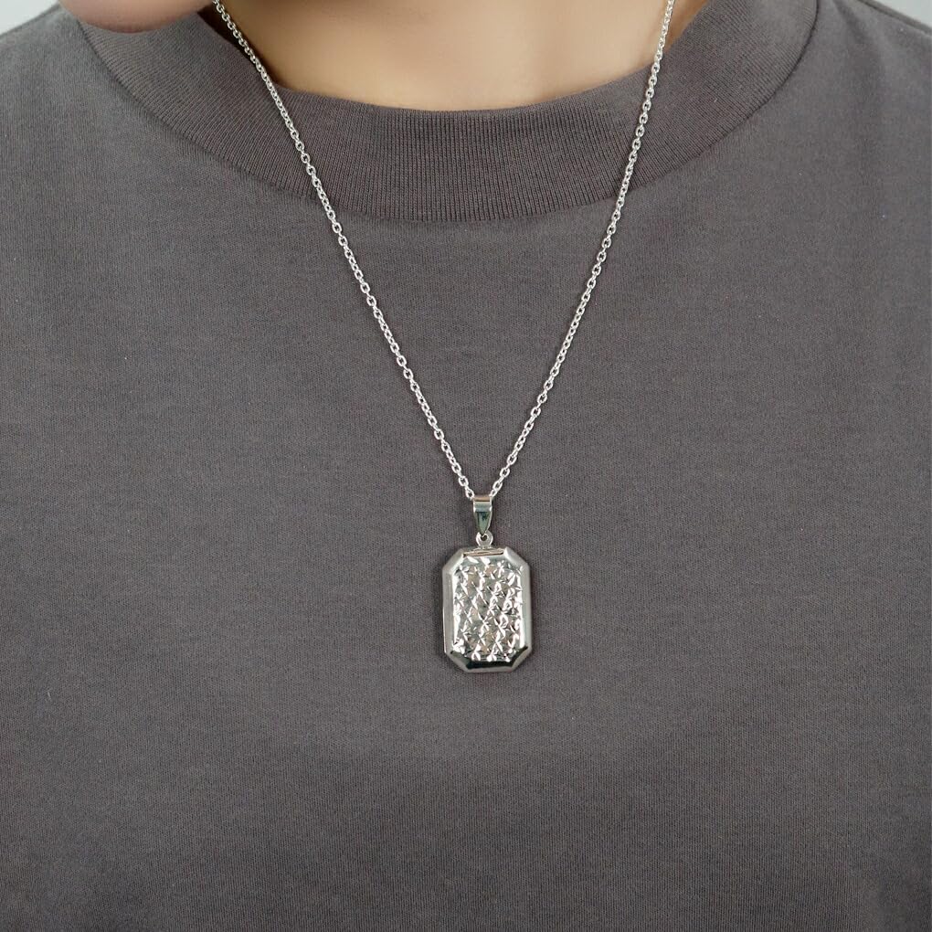 [Shinjuku Gin No Kura] Square Quilted Decorative All-Over Pattern Locket Pendant Top, Chainless, Charm, Silver 925, Engraving, Cutting, Photo Holder