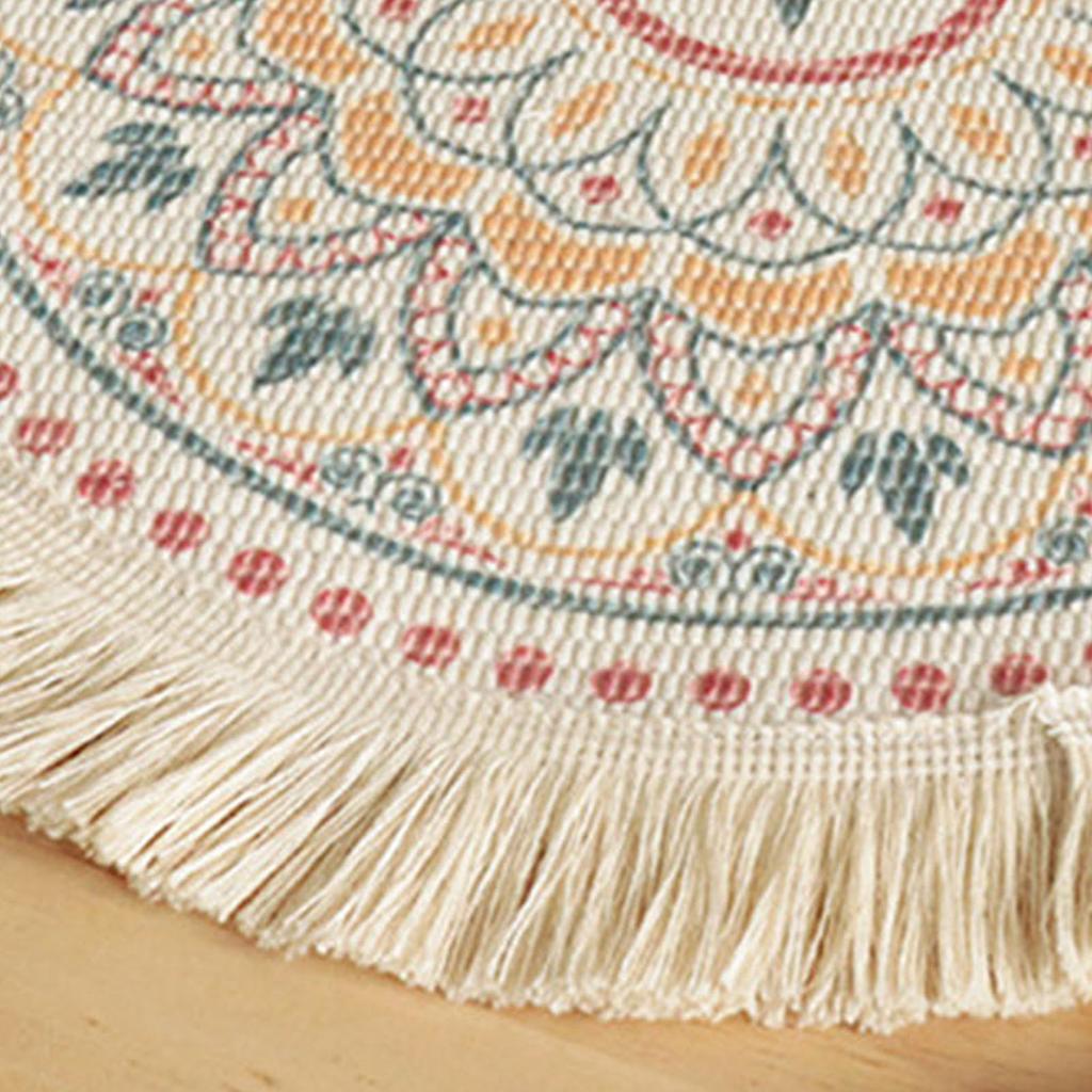 Placemat Cotton Polyester Round Soft Comfortable Woven Placemat with Tassels for Kitchen Decor C S