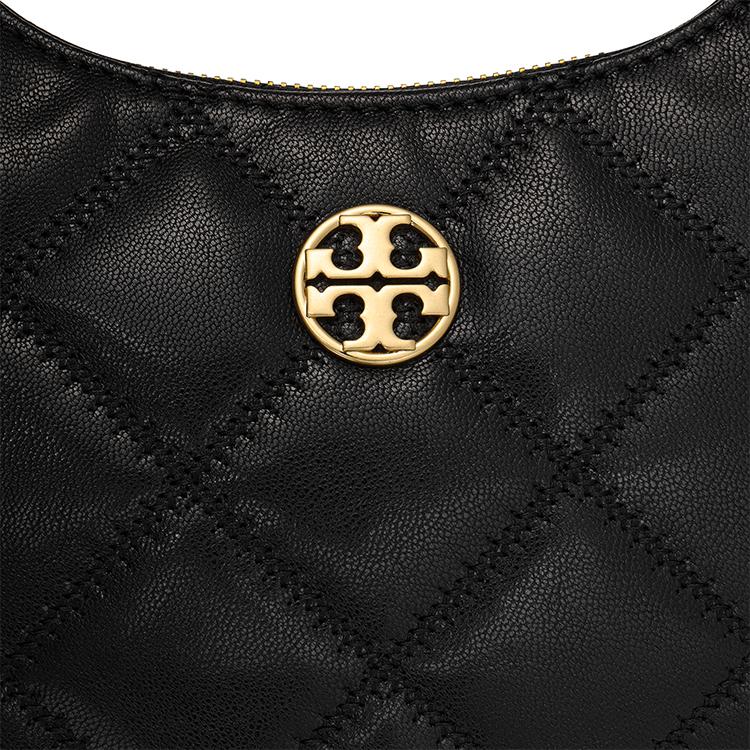 Tory Burch TB-Willa Double T Logo Quilted Leather Crescent Bag Women Shoulder Bag Black 149671-001