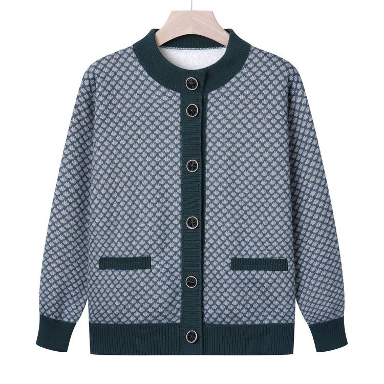 

Одежда Плюс Бархатный Утепленный Свитер Куртка для Женщин Свитер Кардиган для Бабушки 60 Лет 70 Мама Осень и Зима 4XL зелёный