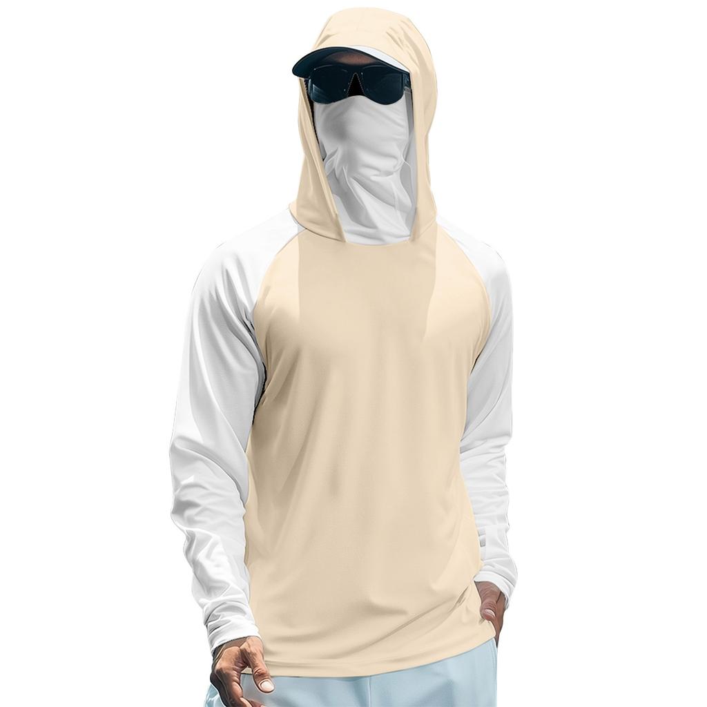 Men's Summer Color Matching Quick-drying Long-sleeved T-shirt Sun Clothing Fishing Fitness Sports Hooded Long-sleeved Top