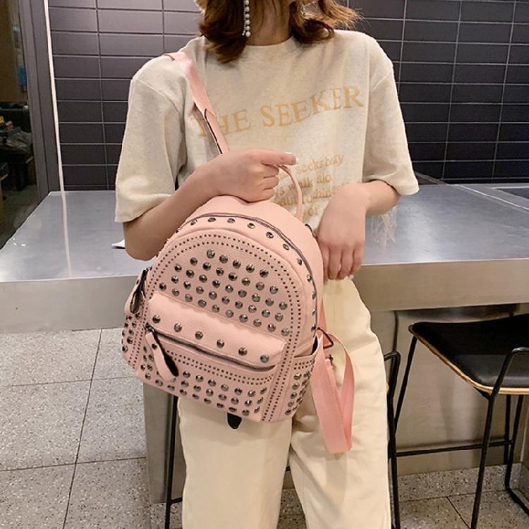 Retro Leather Backpack All-match Satchel Rivet Studded School Bag for Shopping